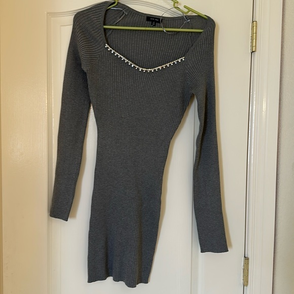 NWOT Love Tree Grey Ribbed Sweater/ Bodycon Dress Sz S - Picture 1 of 7